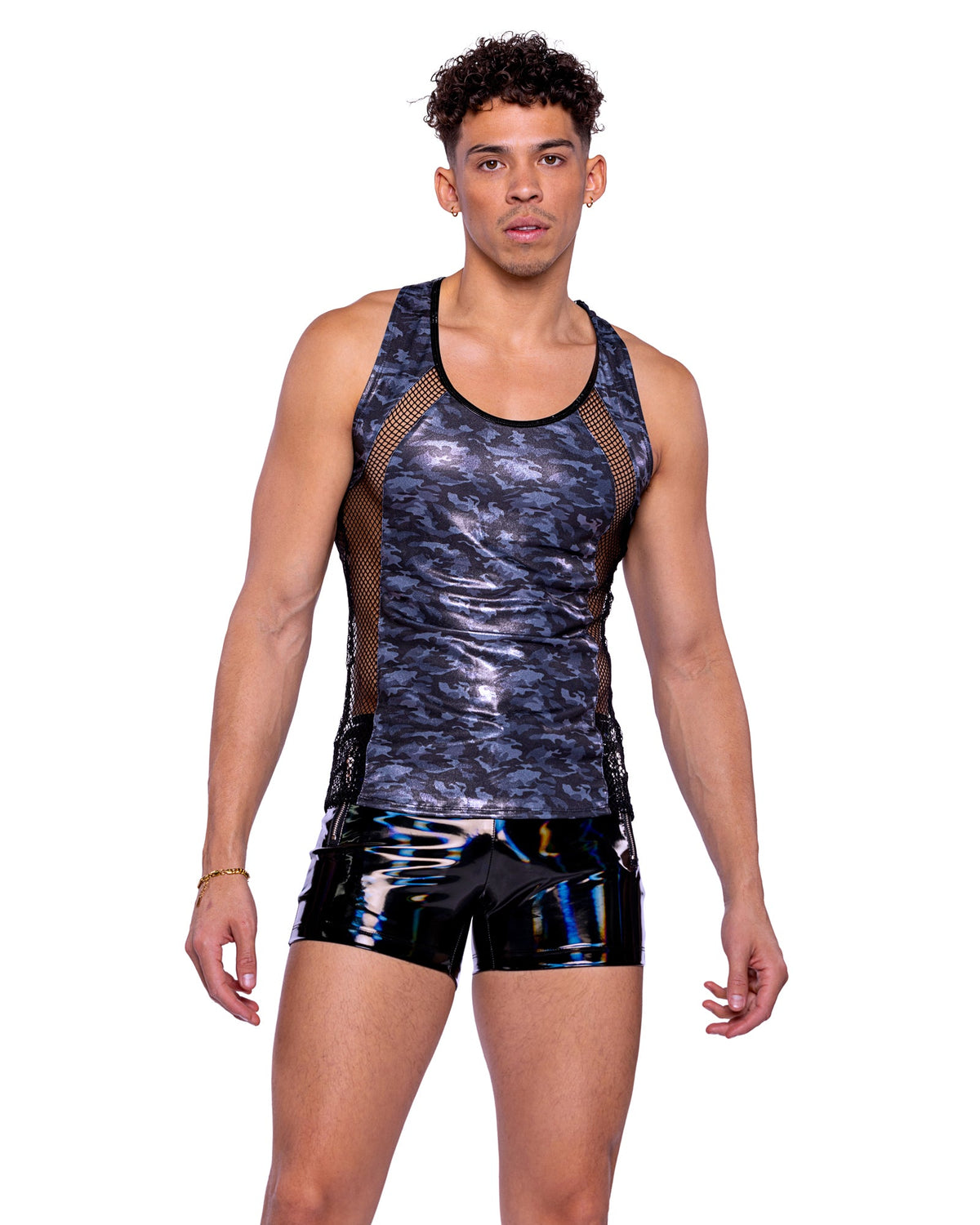 Roma Mens Rave Festival Shimmer Camouflage Tank Top