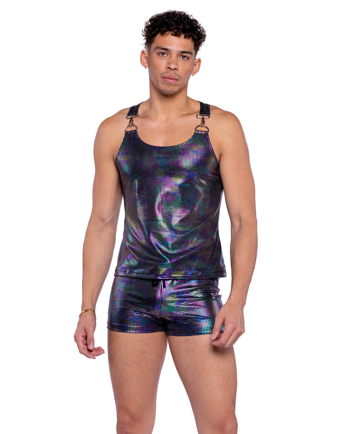 Roma Mens Rave Festival Rainbow Shimmer Camouflage Tank Top