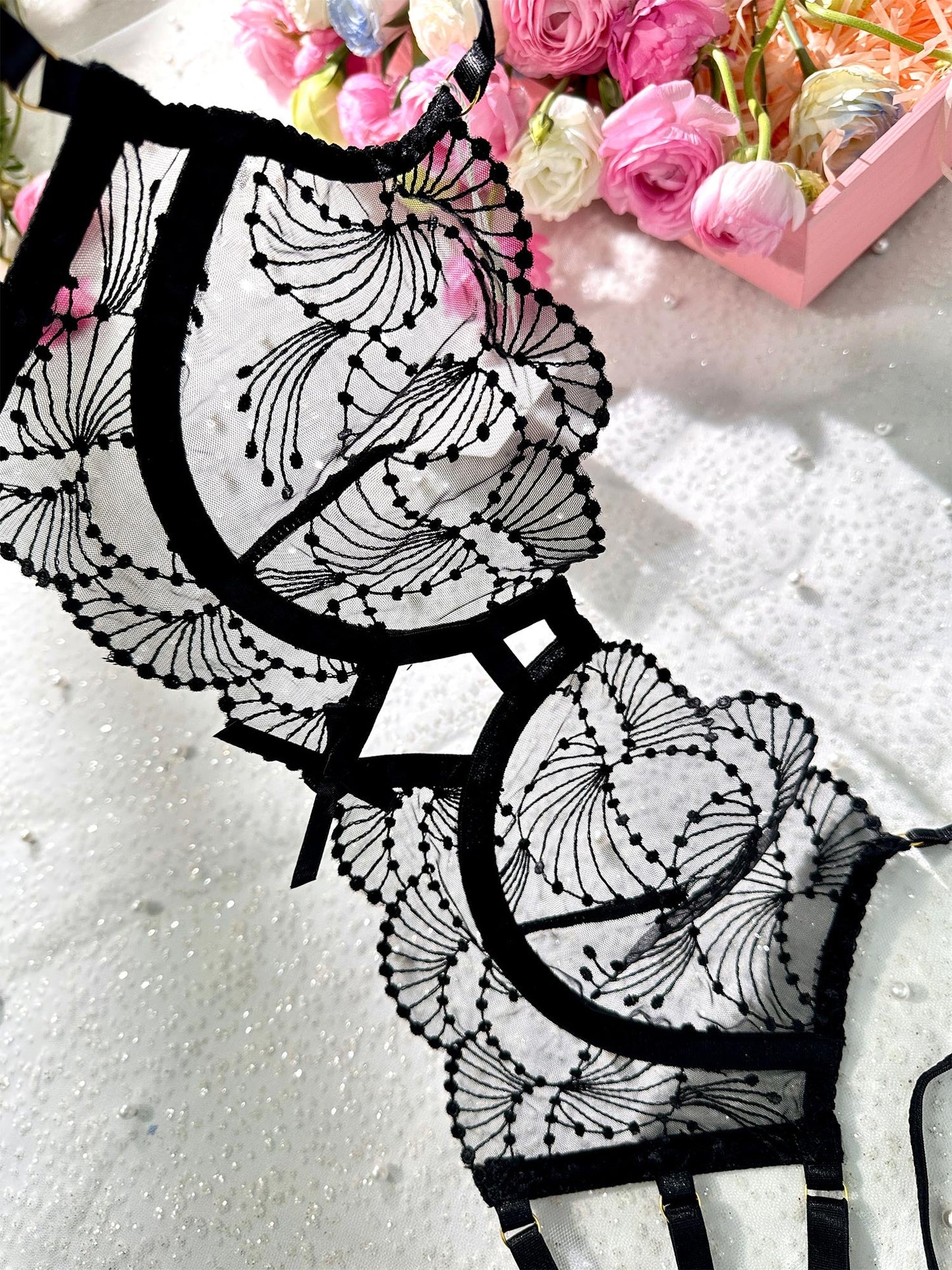 Ultra-Thin Sheer Black Embroidery Lingerie Set.