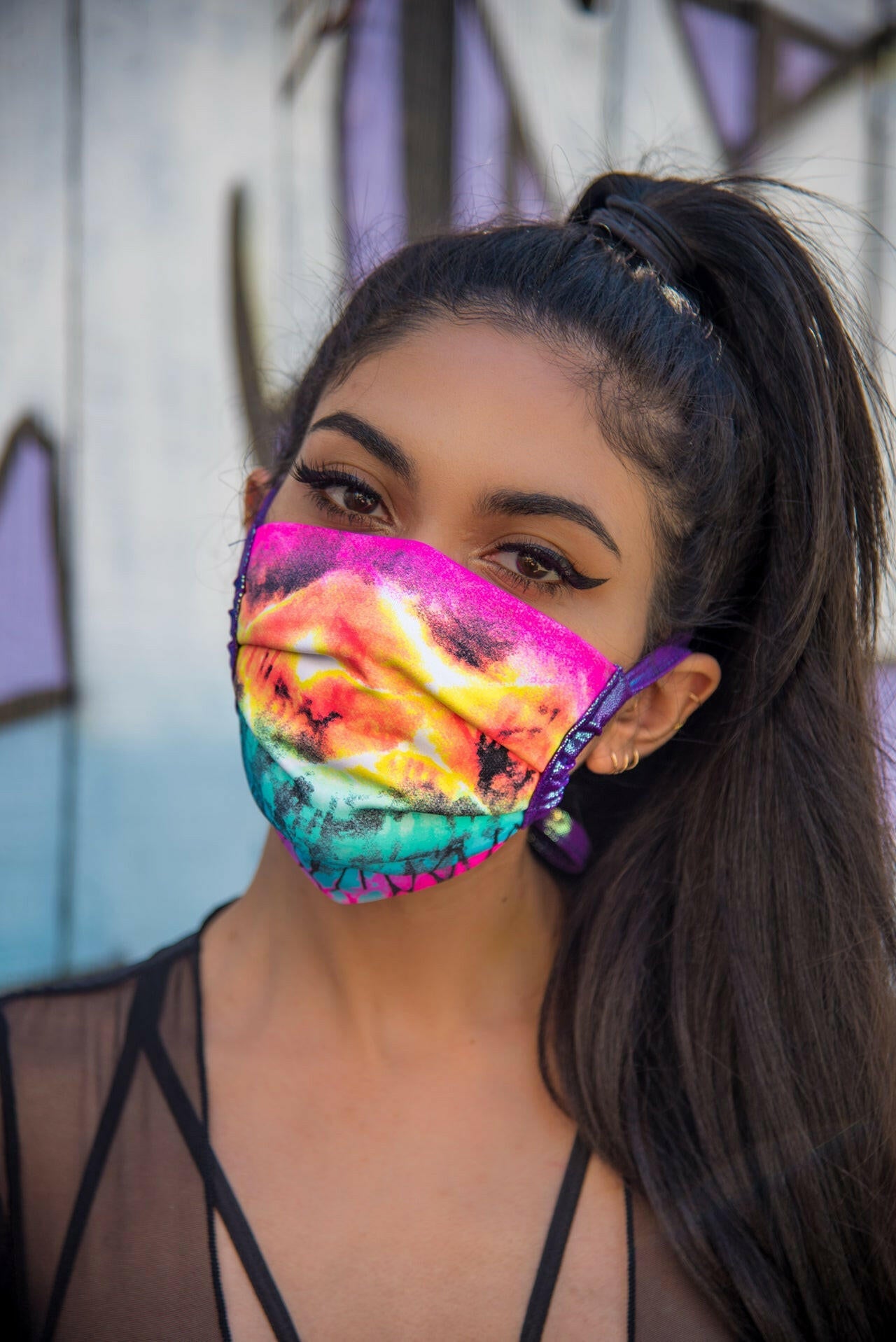 J. Valentine Rainbow Ruin Spandex Pleated Face Mask- Festival Rave Accessory.