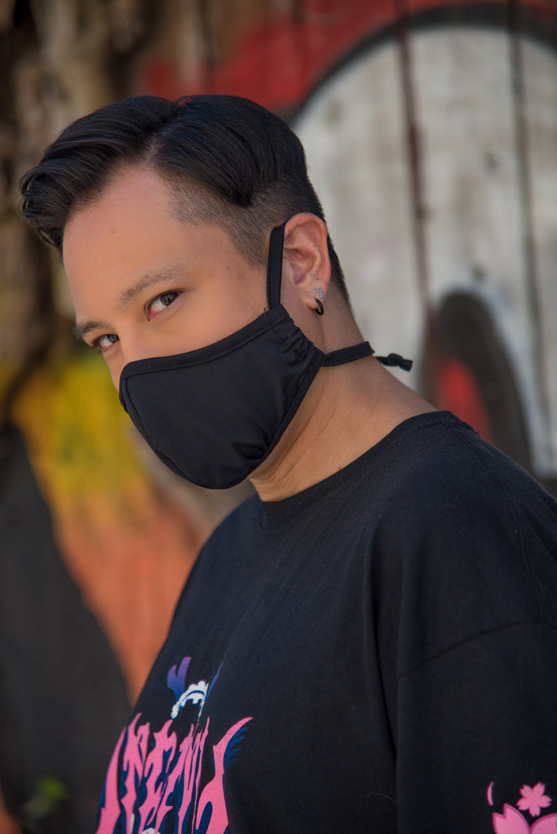Black Stretch Tailored Mens Face Mask- Festival Rave Accessory-J. Valentine