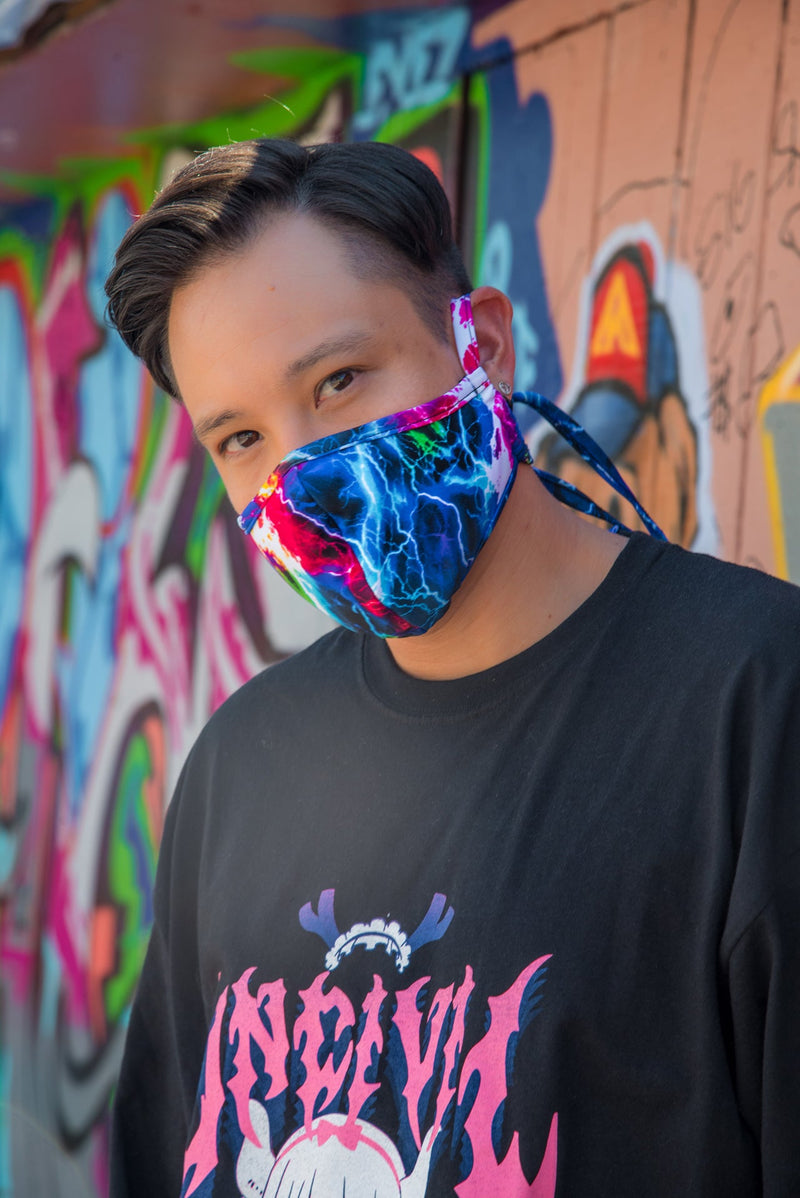 Rainbow Lightning Tailored Mens Face Mask- Festival Rave Accessory-J. Valentine