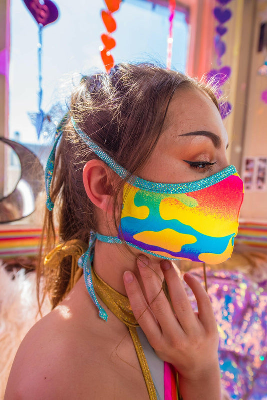 J. Valentine Neon Camouflage Spandex Tailored Face Mask- Festival Rave Accessory.
