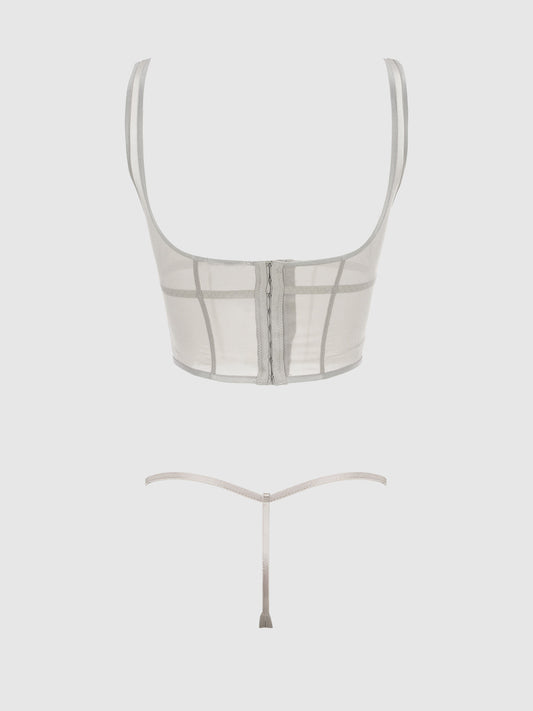 Yvone Shimmer Mesh Bustier & G-string Set