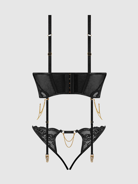 Cecily Lace & Chain Bustier & Backless Hipster Set
