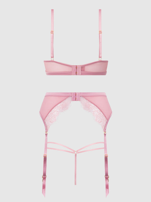 Blair Satin & Lace Bra, Garter & G-string Set