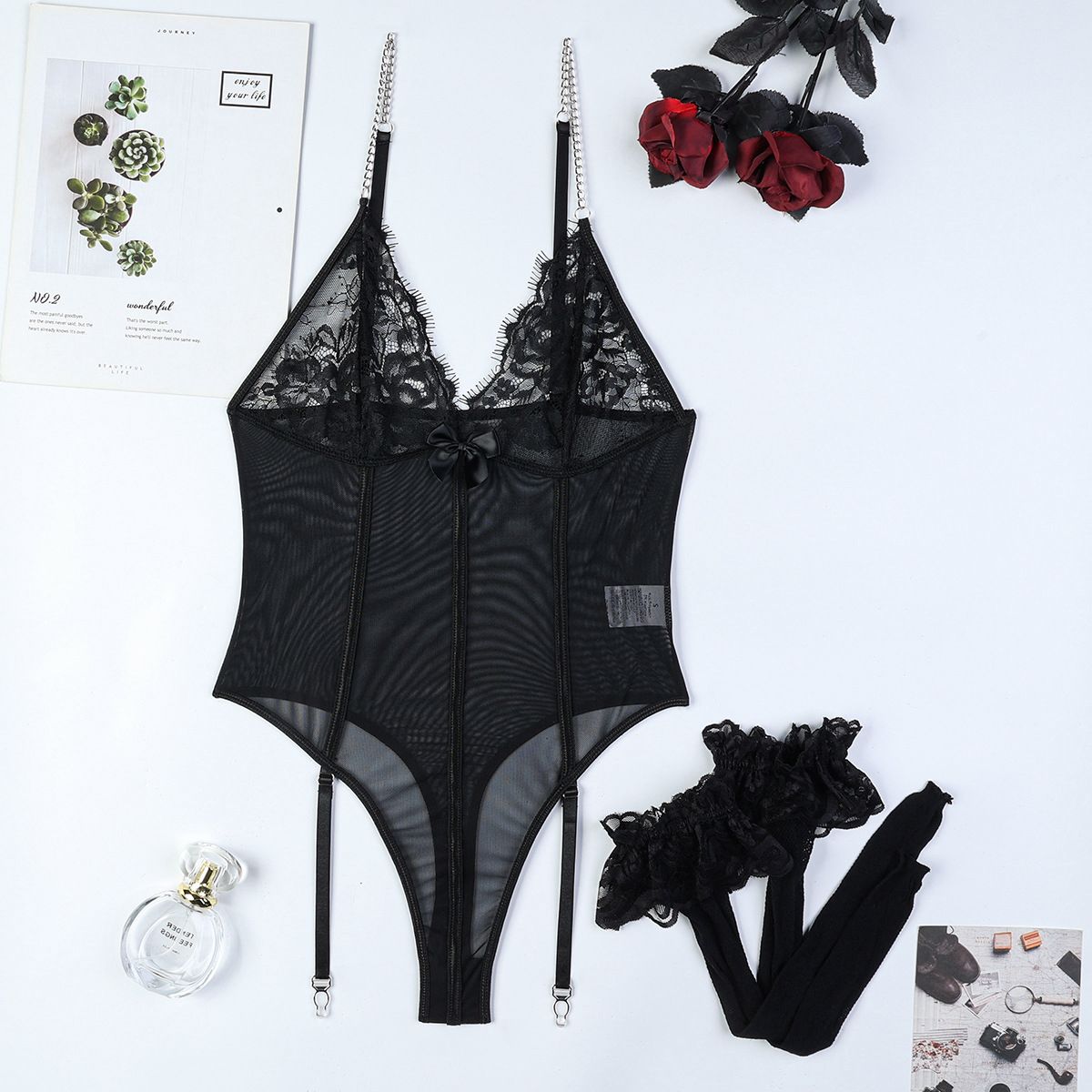 Midnight Glimmer Garter Teddy