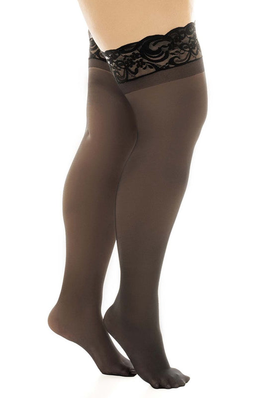 Mapale 1108X Curvy Size Sheer Thigh Highs with Stay Up Color Black.