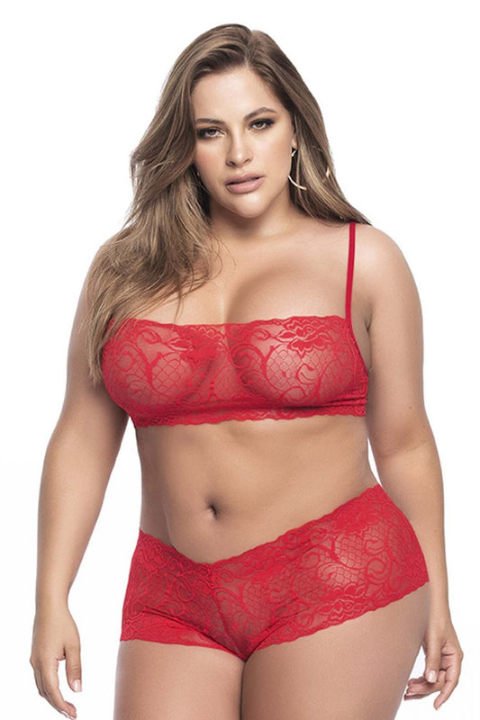 Mapale 206X Curvy Size Panty and Top Lace Set Color Red.