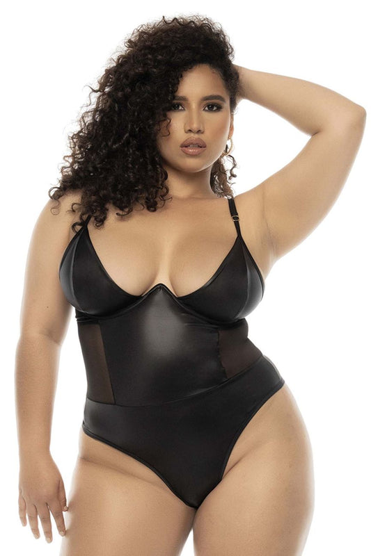Mapale 2752X Curvy Size Bibi Bodysuit Plus Color Wet Look Black.