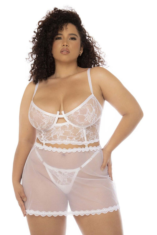 Mapale 7544X Curvy Size Hope 2 in 1 Babydoll Plus Color White.