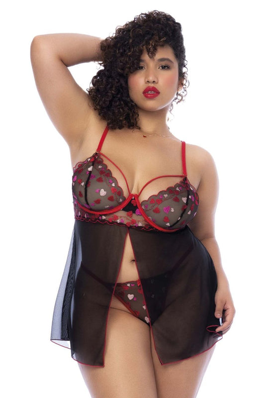 Mapale 7560X Curvy Size Babydoll Color Black-Red.