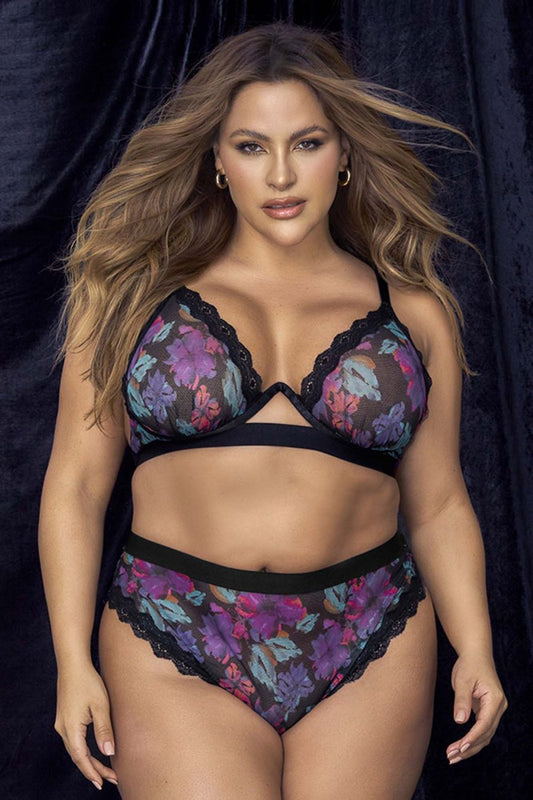 Mapale 8771X Curvy Size Two Piece Set Color Dream Flower Print.