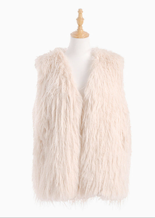 Who's That Girl Beige Shaggy Plush Vest