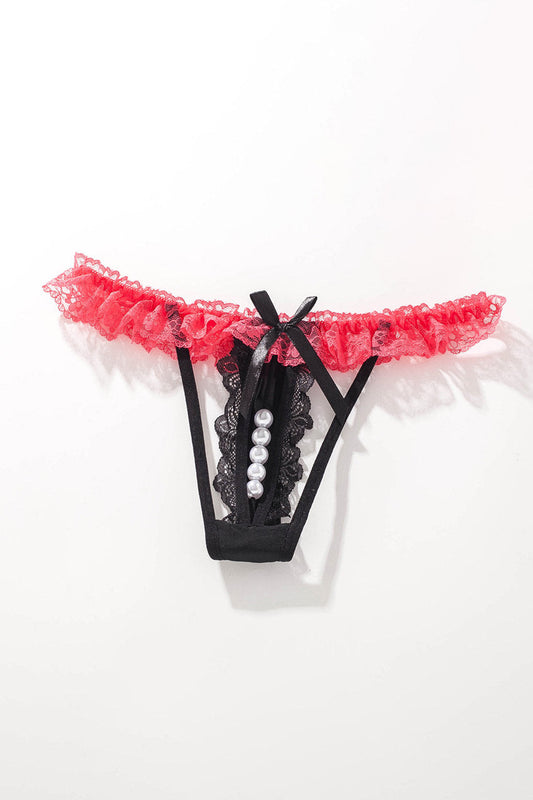 Crotchless ruffle Lace Thong.