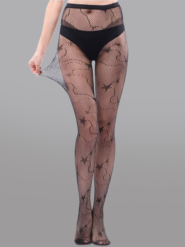 Star-Decorated Mesh Tights.