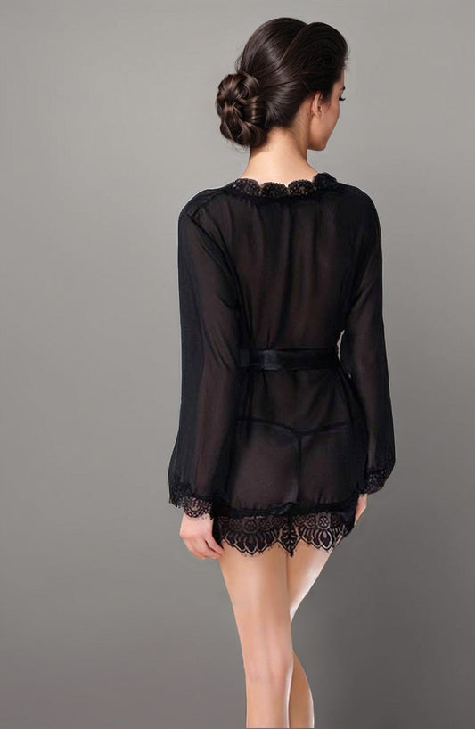 Sheer Lace Trim Robe.