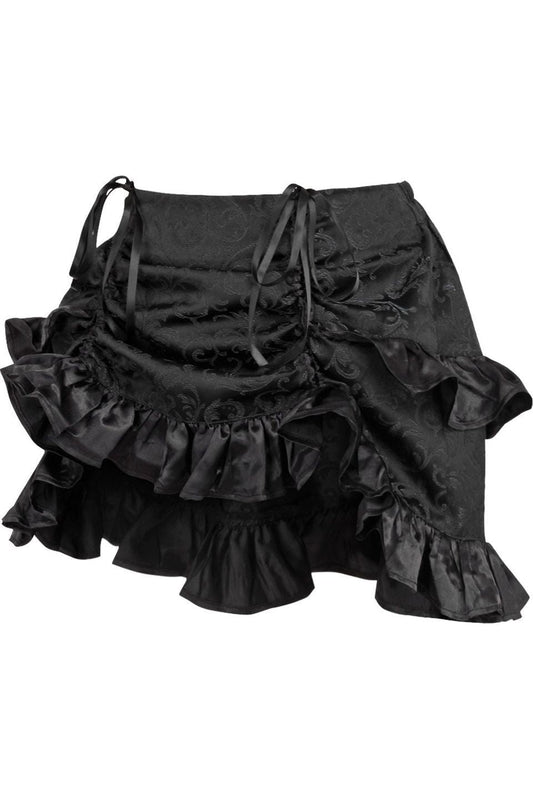 Black Brocade Ruched Bustle Skirt.