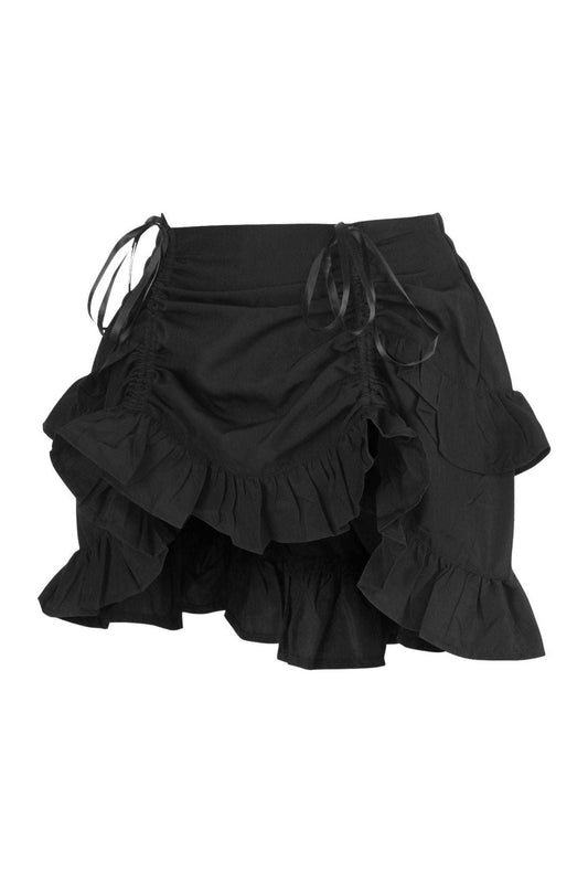 Black Crepe Ruched Bustle Skirt.