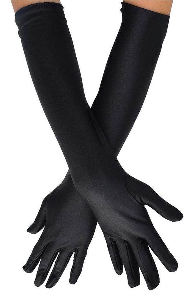 Black Satin Gloves - Long - Costume Accessory