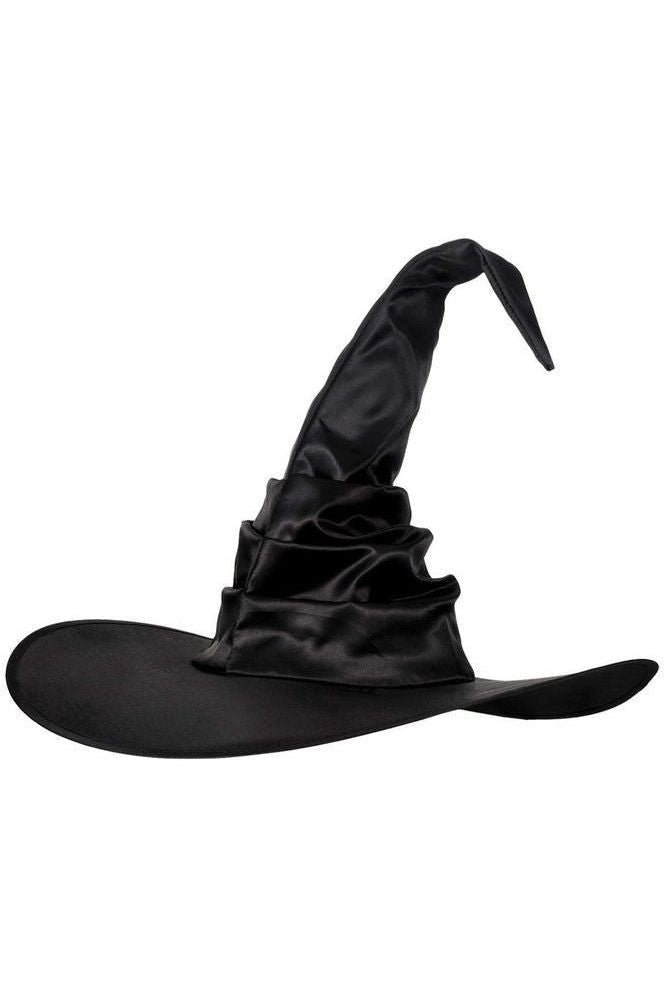 Black Satin Ruched Witch Hat - Costume Accessory