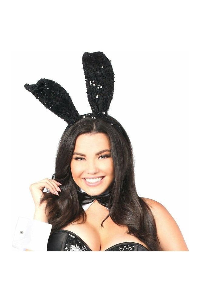 Black Sequin Bunny Ears - Costume Accessory