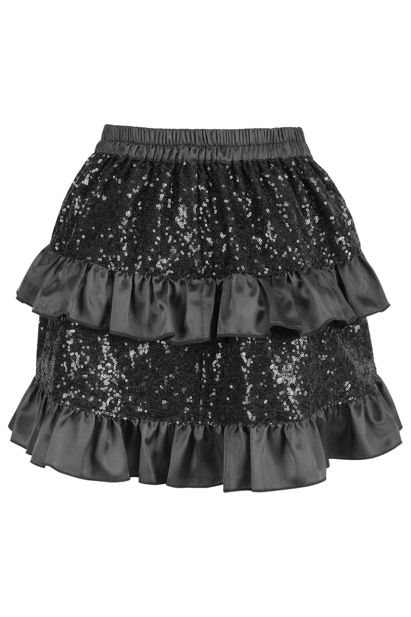Black Sequin Ruched Bustle Skirt.