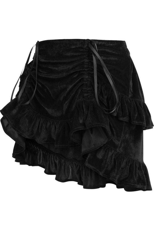 Black Velvet Ruched Bustle Skirt