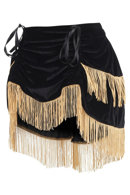 Black Velvet w/Gold Fringe Burlesque Bustle Skirt