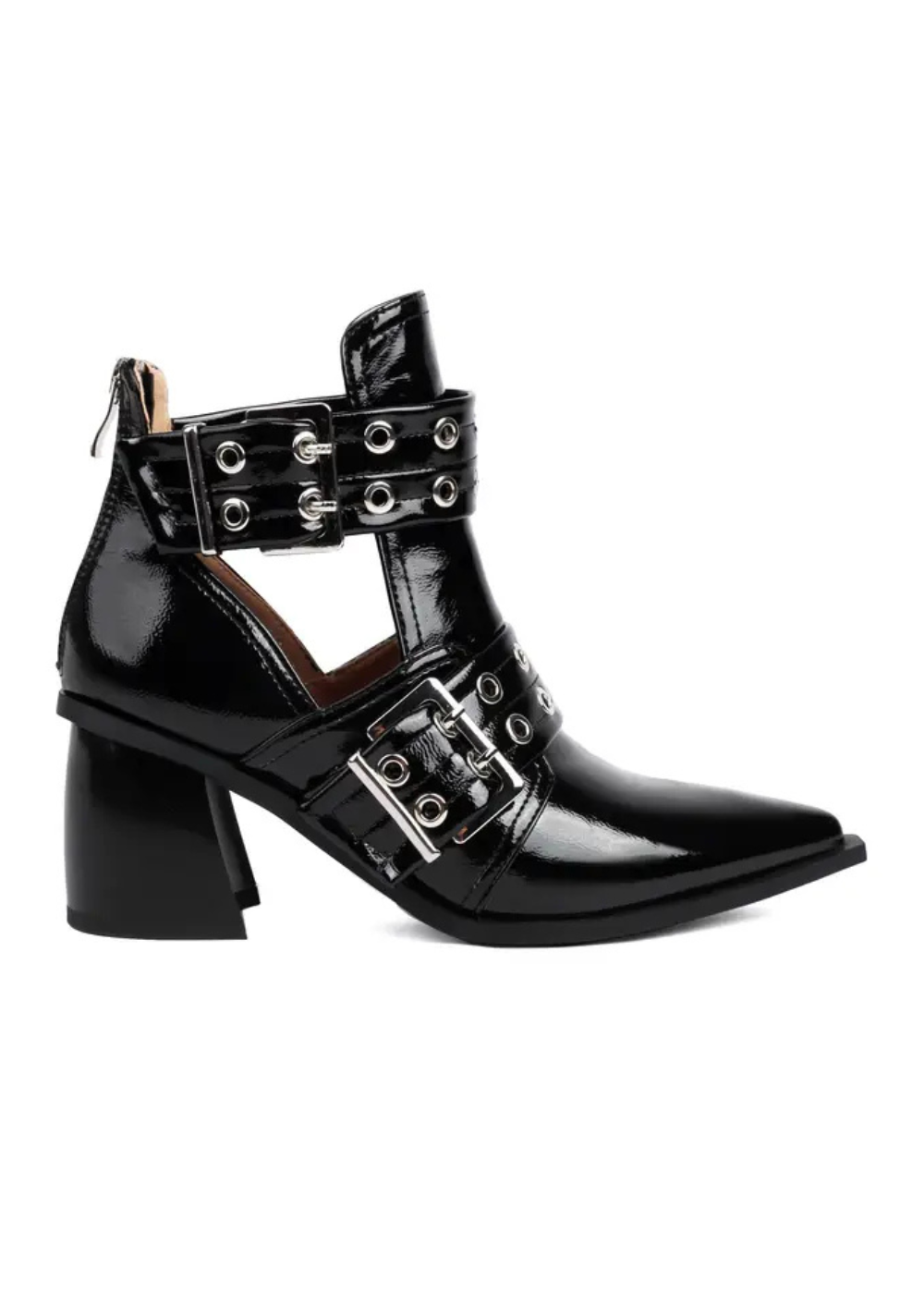 Rebel Heart Black Buckle Pointed Toe Ankle Boots
