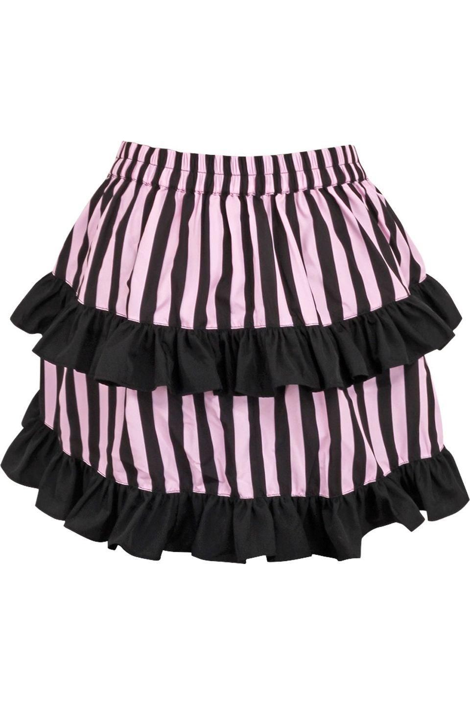 Black/Pink Striped Ruched Bustle Skirt.