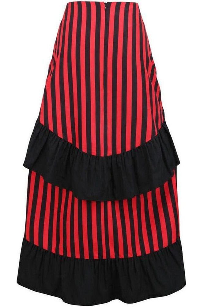 Black/Red Stripe Adjustable High Low Skirt