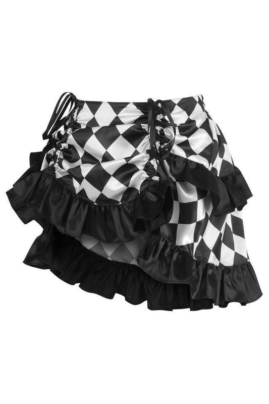 Black/White Diamond Print Satin Ruched Bustle Skirt