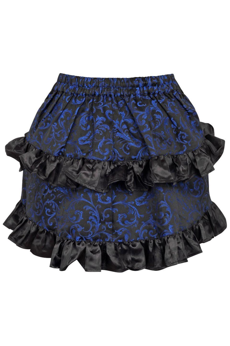 Blue/Black Brocade Ruched Bustle Skirt.