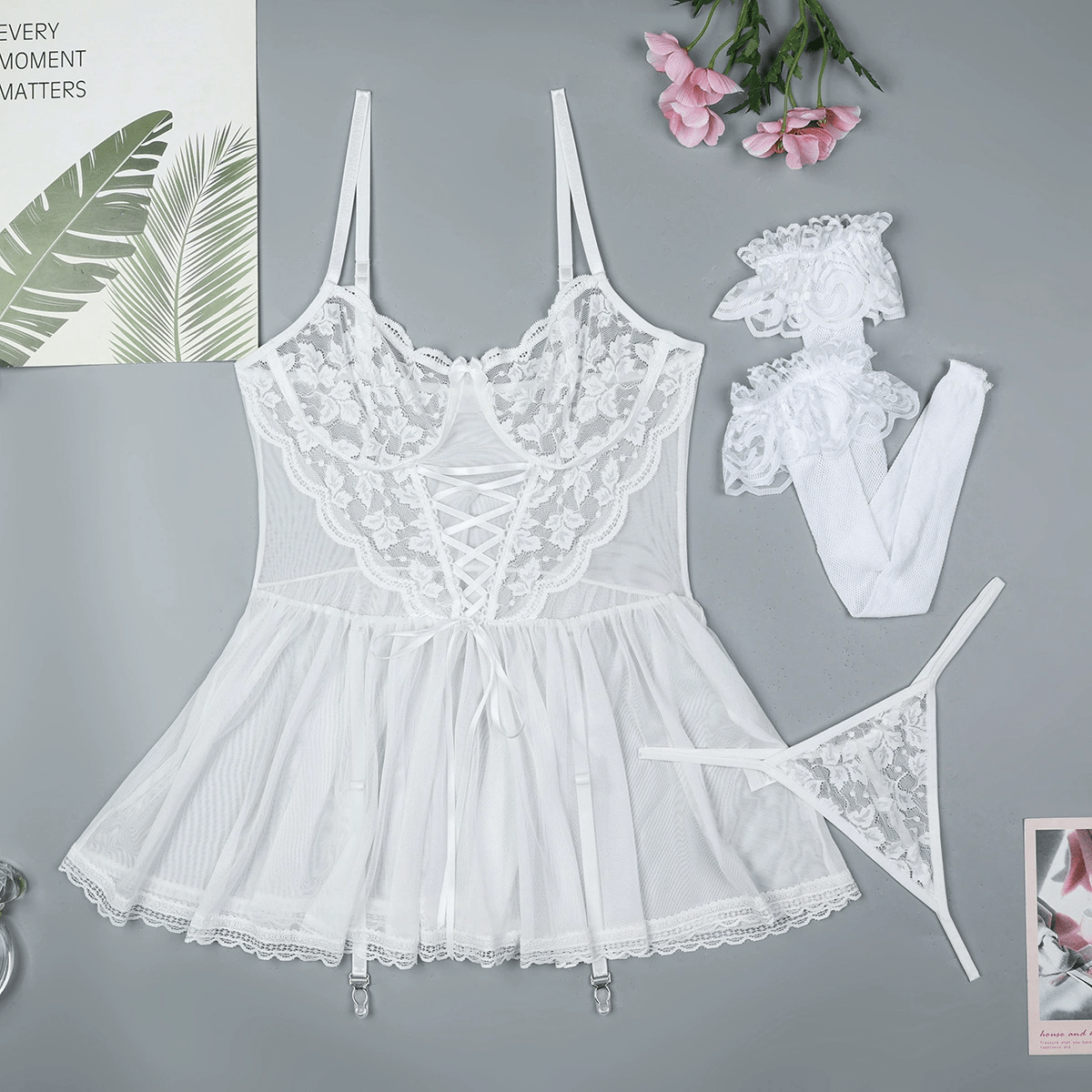 Celeste Bridal Babydoll 3 Piece Lingerie Set - Unspoken Fashion