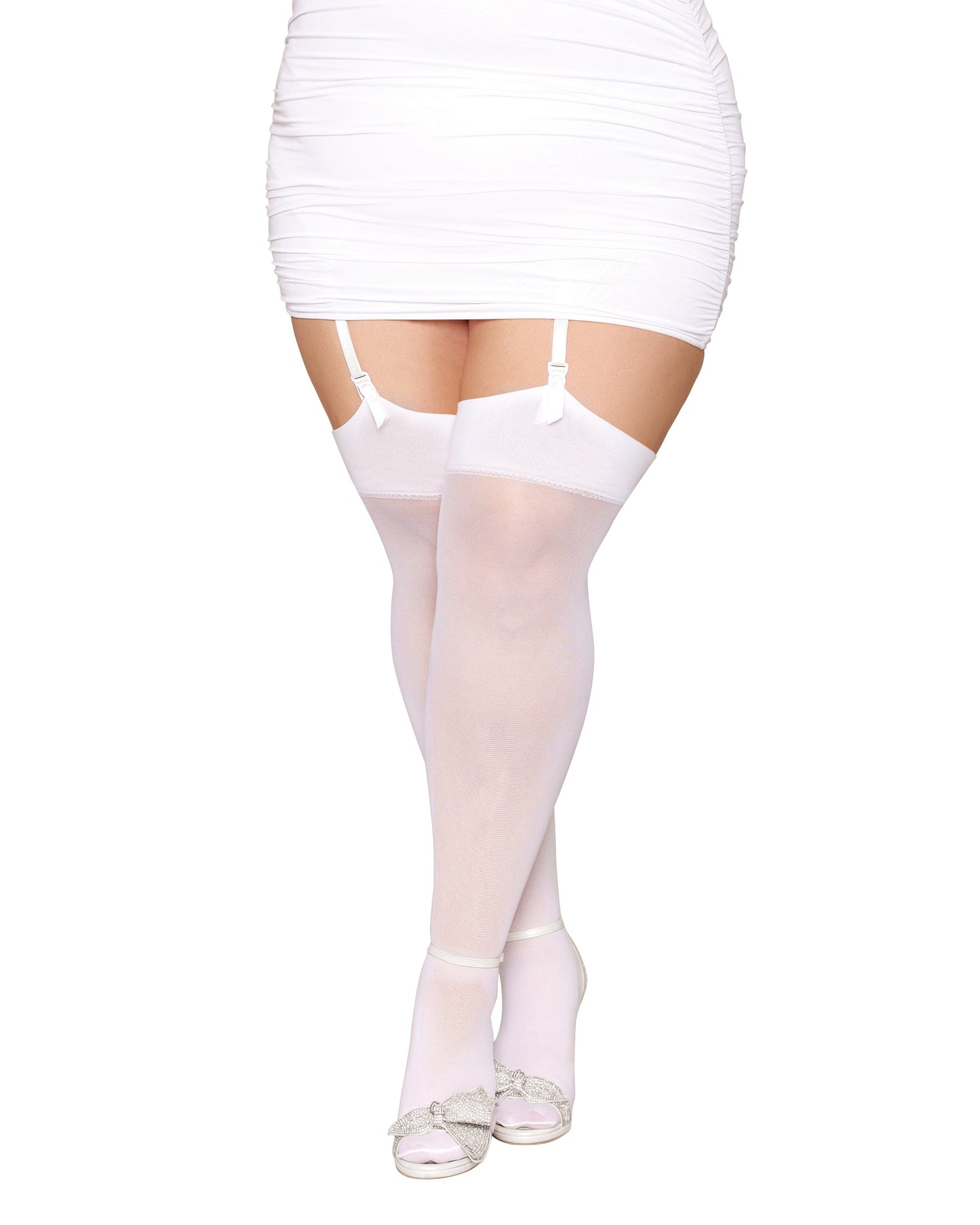 Dreamgirl Plus Size Sheer Thigh Highs with Rhinestone Seams and "Bride" Detailing