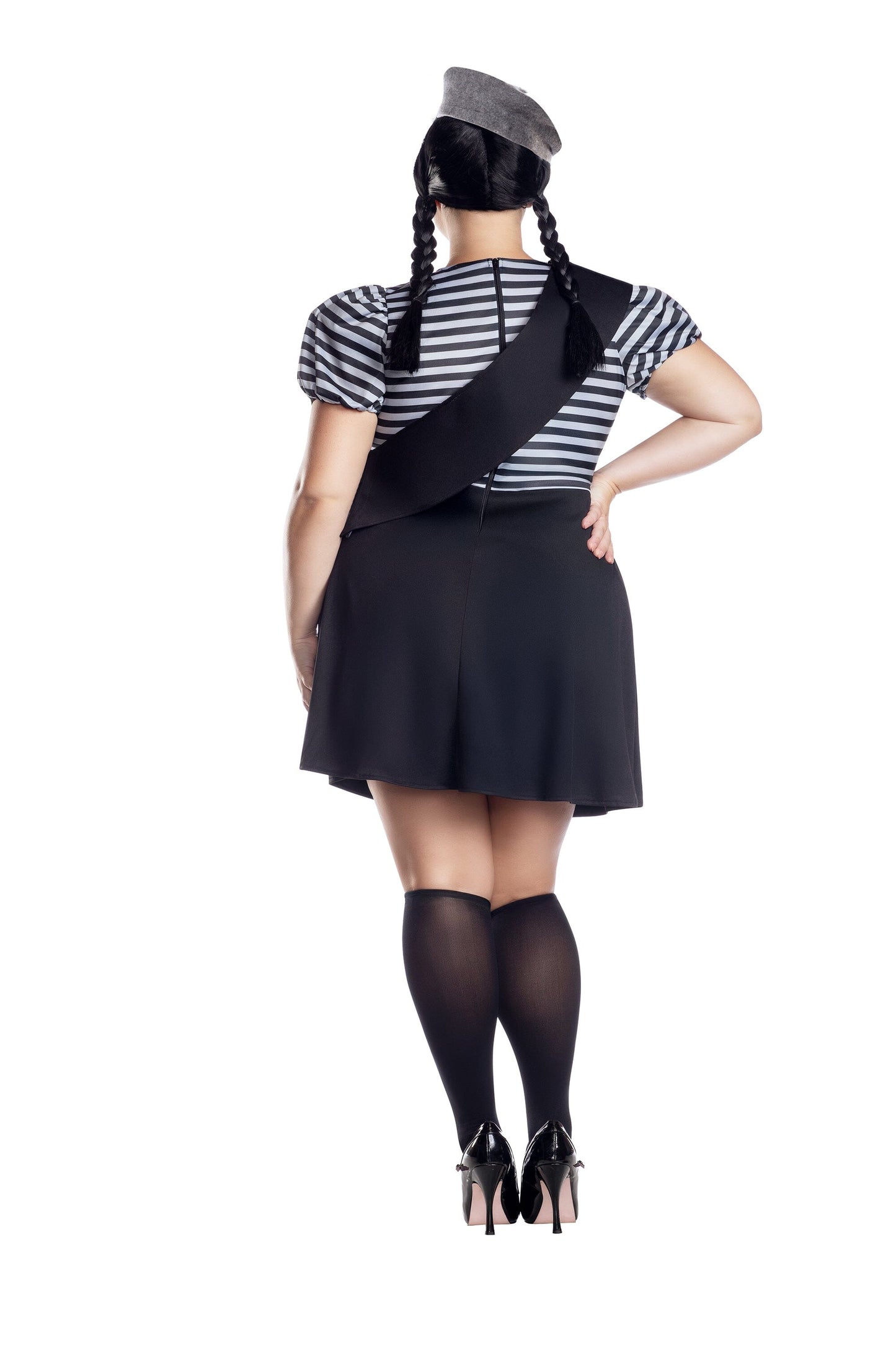 Dreamgirl Plus Size Spooky Scout Stripe Printed Dress with Sash & Beret Women’s Costume – Halloween Outfit