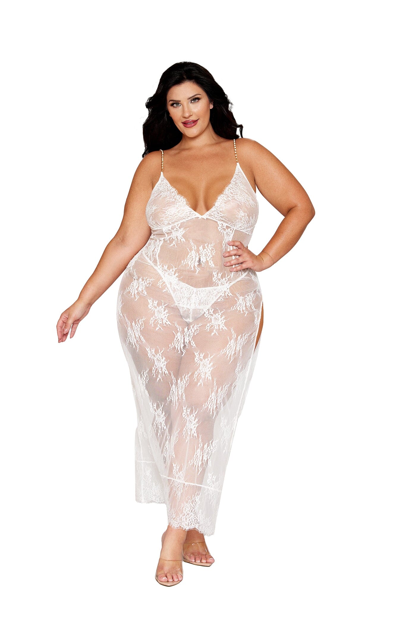 Dreamgirl Plus White Gown & G-String