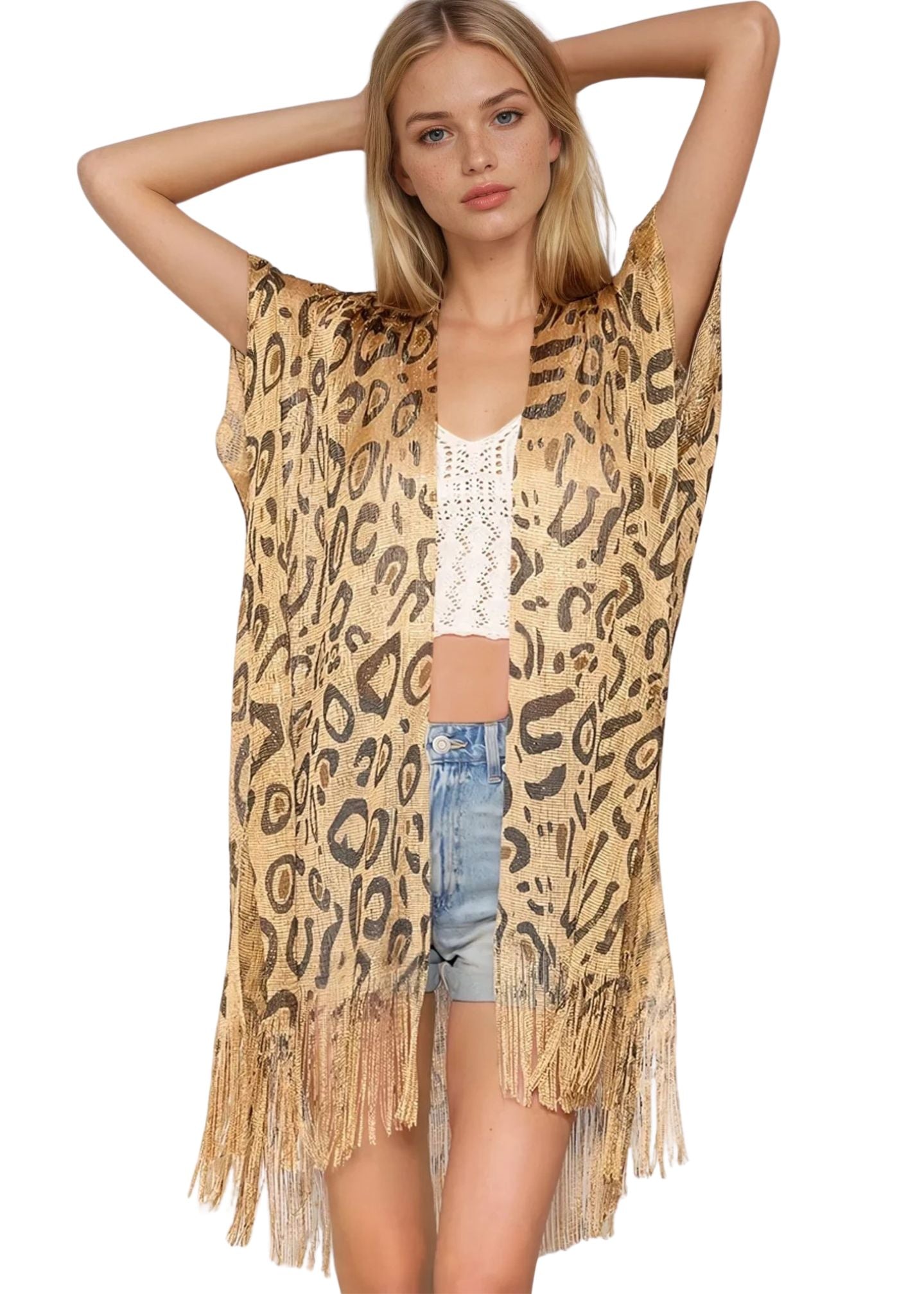 Leopard Animal Print Fringe Kimono
