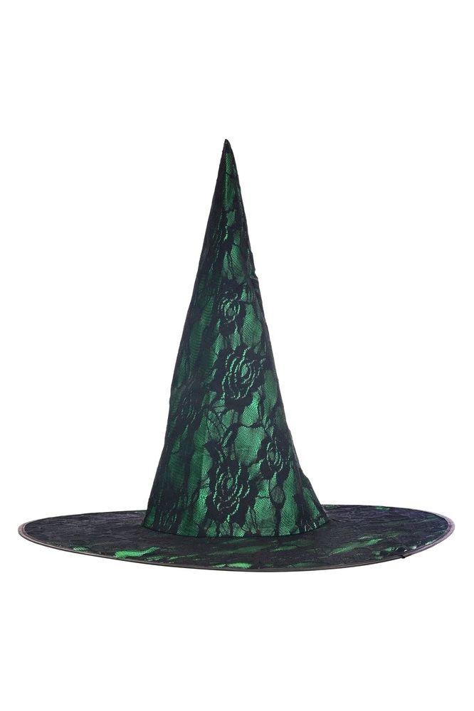 Green Lace Witch Hat - Costume Accessory