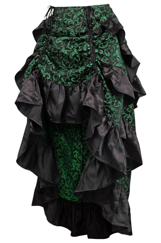 Green/Black Brocade Adjustable High Low Bustle Skirt.