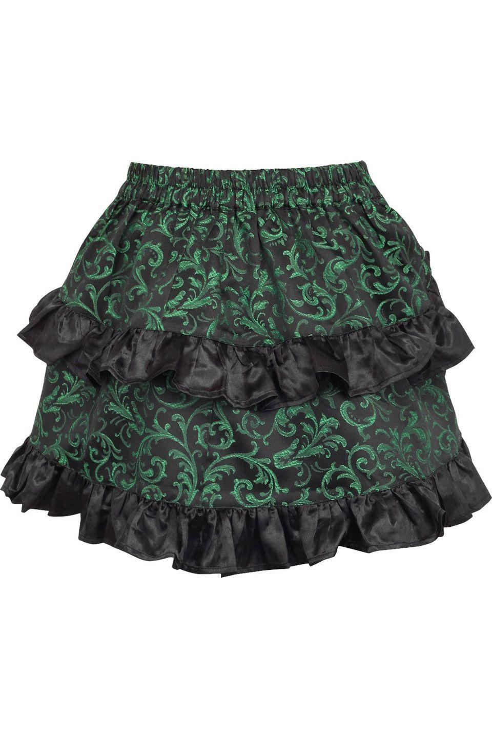 Green/Black Brocade Ruched Bustle Skirt.