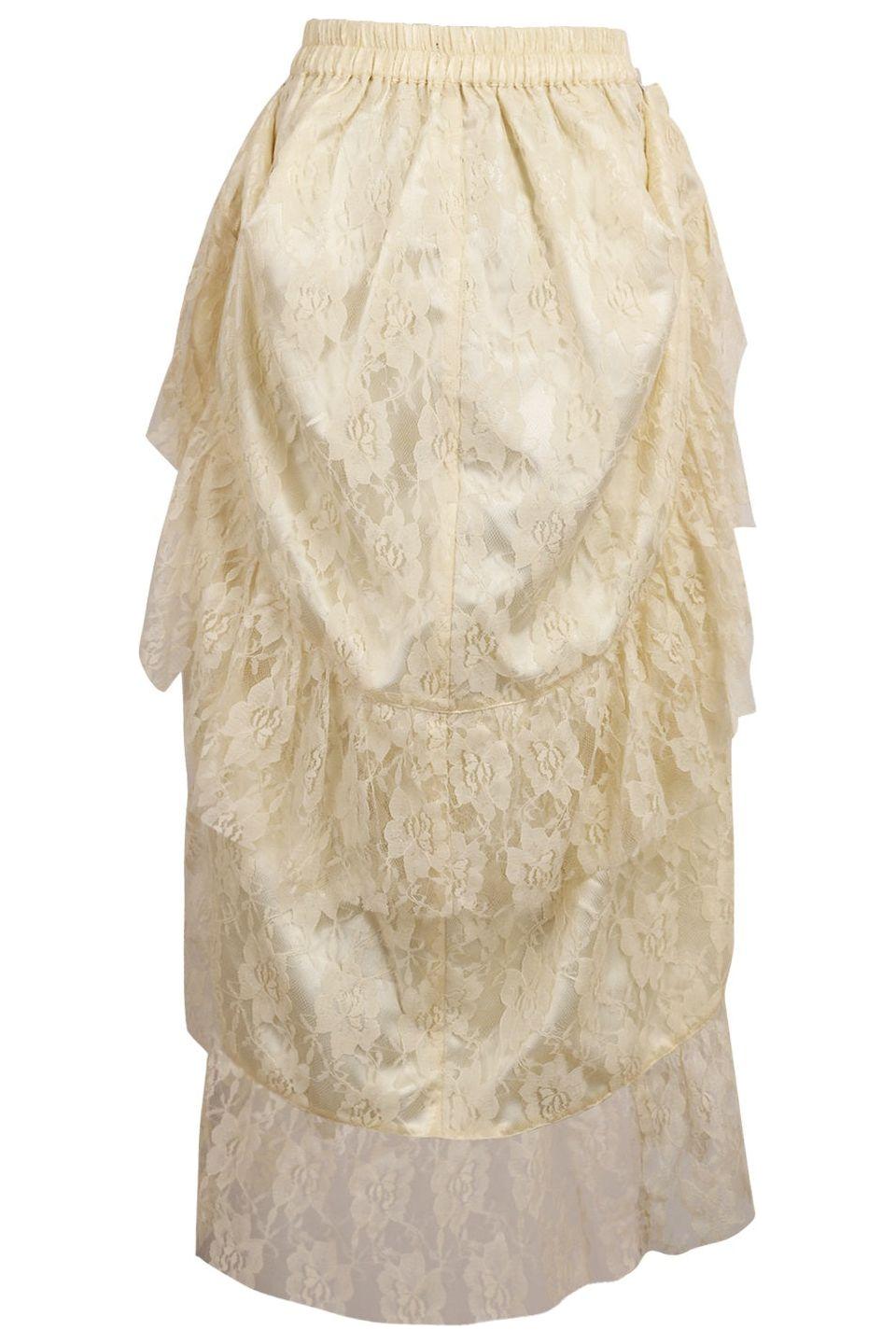 Ivory Lace Adjustable High Low Bustle Skirt.