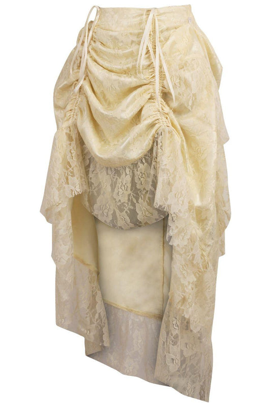 Ivory Lace Adjustable High Low Bustle Skirt.