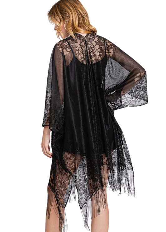 Black Lace Kimono with Fringe