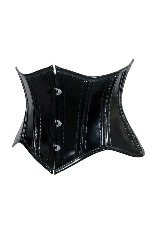 Lavish Double Boned Black Patent PVC Vinyl Curvy Cut Mini Cincher Underbust Corset