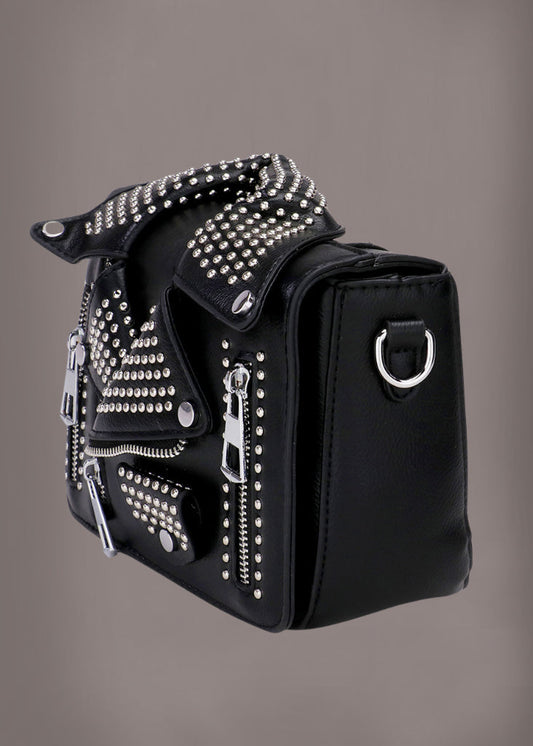 Studded Vegan Leather Jacket Style Crossbody Bag