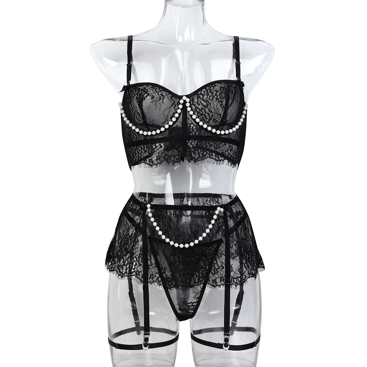 Luna Pearl Embellished Lace 4 Piece Lingerie Set - Unspoken Fashion