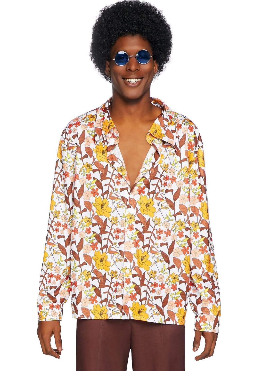 Men's 1970s Floral Disco Costume Shirt - Unspoken Fashion