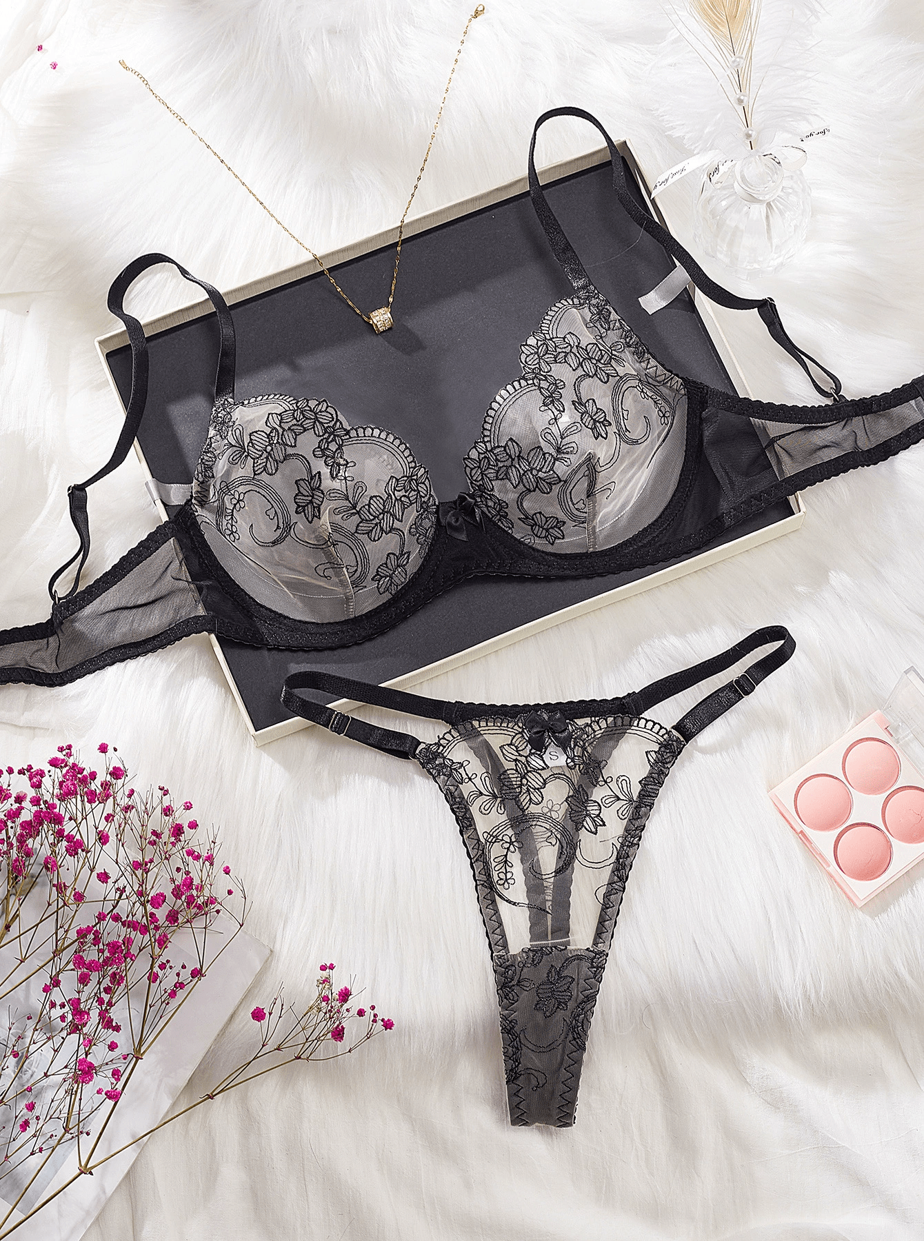 Midnight Embroidered 2 - Piece Lace Lingerie Set - Unspoken Fashion